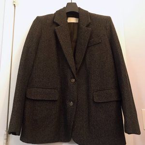 Brown Herringbone Wool Blazer Coat